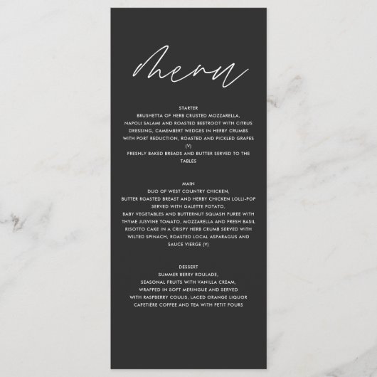 Black elegant modern botanical script wedding menu (Voorkant)