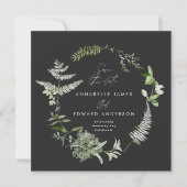 Black elegant modern botanical script wedding save the date (Voorkant)