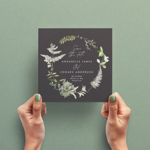 Black elegant modern botanical script wedding save the date