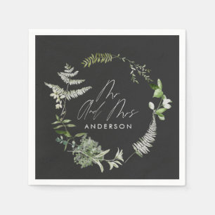Black elegant modern botanical script wedding servet