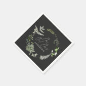 Black elegant modern botanical script wedding servet (Hoek)