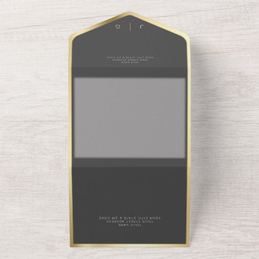 Black Elegant Modern Monogram QR All In One Uitnodiging (Buitenkant)