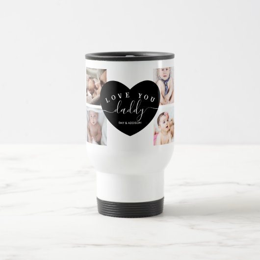 Black Elegant Modern Papa Photo Collage Custom Reisbeker (Center)