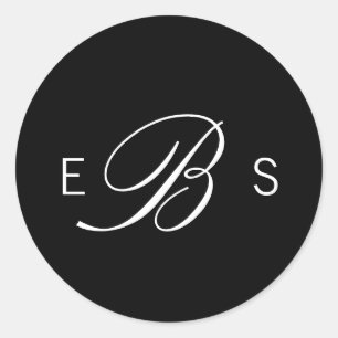 Black Elegant Monogram Circle Weddenschappen Ronde Sticker