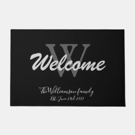 Black Elegant Monogram Script Name Weddenschap Wel Deurmat