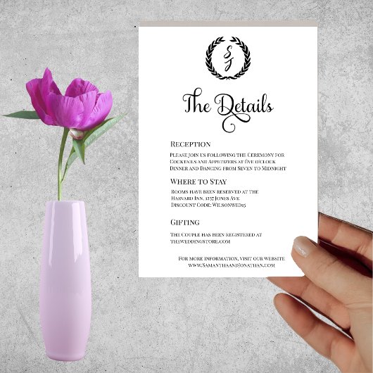 Black Elegant Monogram Wreated White Details Kaart