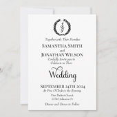 Black Elegant Monogram Wreath White Wedding Kaart (Voorkant)