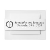 Black Elegant Monogram Wreath White Wedding Uitnodigingen Wikkel (Voorkant Voorbeeld)