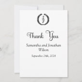 Black Elegant Monogram WreatWhite Hartelijk dank Kaart (Voorkant)