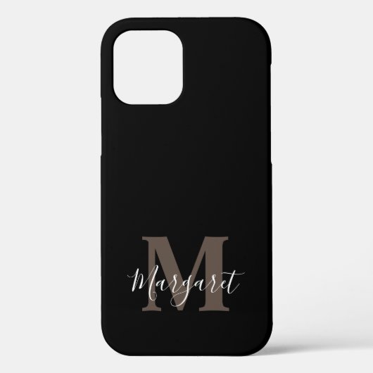 Black Elegant Monogrammed Hand Lettered Name Case-Mate iPhone Case (Achterkant)