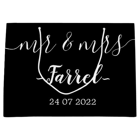 Black Elegant Mr & Mrs Wedding Day Gift Bag Groot Cadeauzakje (Voorkant)