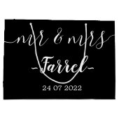 Black Elegant Mr & Mrs Wedding Day Gift Bag Groot Cadeauzakje (Achterkant)