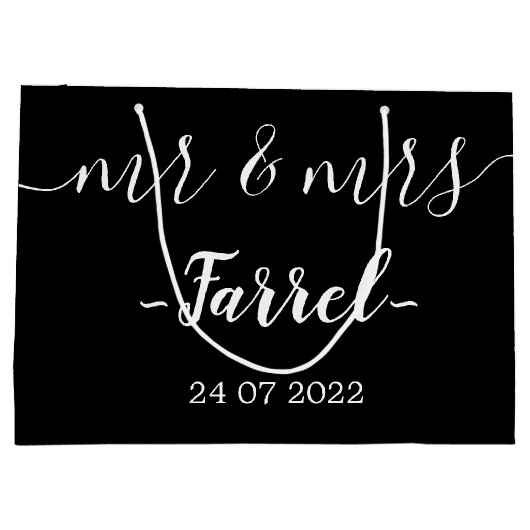 Black Elegant Mr & Mrs Wedding Day Gift Bag Groot Cadeauzakje (Achterkant)