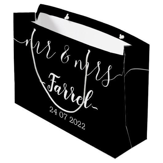Black Elegant Mr & Mrs Wedding Day Gift Bag Groot Cadeauzakje (Achterkant Gekanteld)