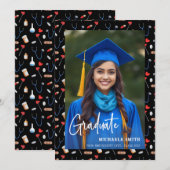 Black Elegant Nurse Script Photo Graduation  Aankondiging (Voorkant / Achterkant)