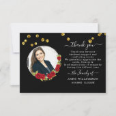 Black Elegant Red Floral Funeral Hartelijk dank Bedankkaart (Voorkant)