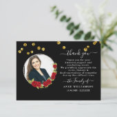 Black Elegant Red Floral Funeral Hartelijk dank Bedankkaart (Staand voorkant)