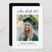 Black Elegant Script Calligraphy Afstuderen Foto Aankondiging (Voorkant / Achterkant)