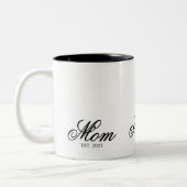Black Elegant Script Established Mom Tweekleurige Koffiemok (Links)