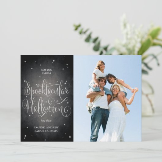 Black Elegant Script  Halloween-fotokaart Kaart (Staand voorkant)