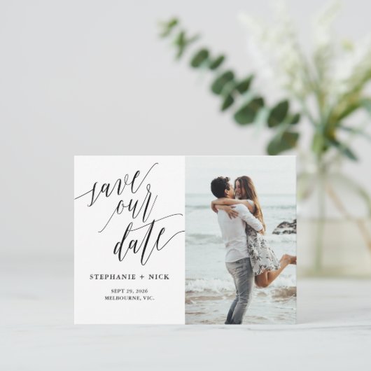 Black Elegant Script Invitation Aankondigingskaart (Staand voorkant)