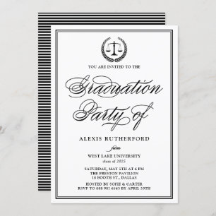 Black Elegant Script Law School Graduation Party Kaart
