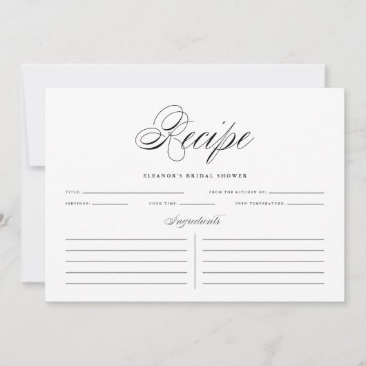 Black Elegant Script Personalized Recipe Kaart (Voorkant)