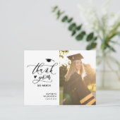 Black Elegant Script Photo Afstuderen Bedankt Briefkaart (Staand voorkant)