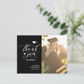 Black Elegant Script Photo Afstuderen Bedankt Briefkaart (Staand voorkant)