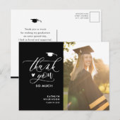 Black Elegant Script Photo Afstuderen Bedankt Briefkaart (Voorkant / Achterkant)