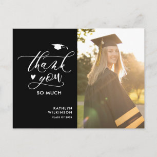 Black Elegant Script Photo Afstuderen Bedankt Briefkaart
