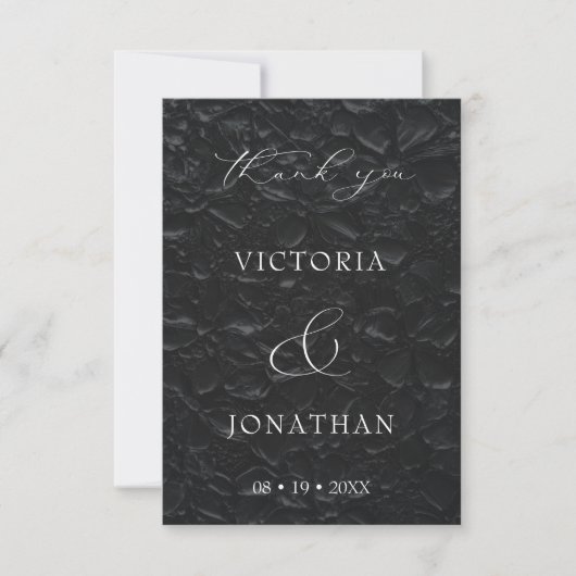 Black Elegant Script Photo Wedding Bedankkaart (Voorkant)