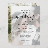 Black Elegant Script Photo Wedding Kaart (Voorkant / Achterkant)