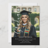 Black Elegant script simple one photo graduation Kaart (Voorkant)