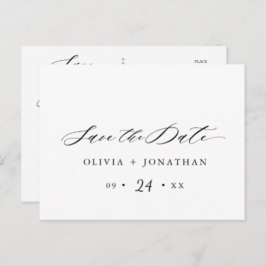 Black Elegant Script Typography Briefkaart (Voorkant / Achterkant)