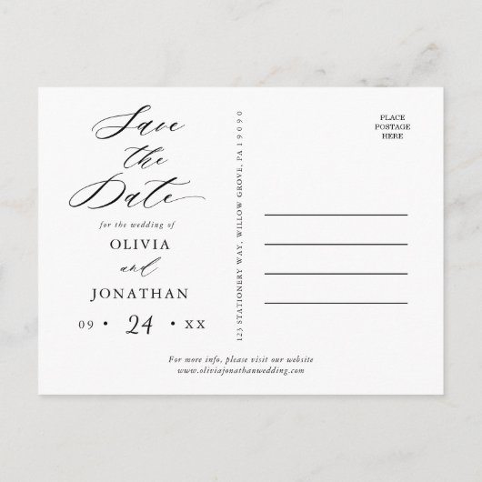 Black Elegant Script Typography Briefkaart (Achterkant)