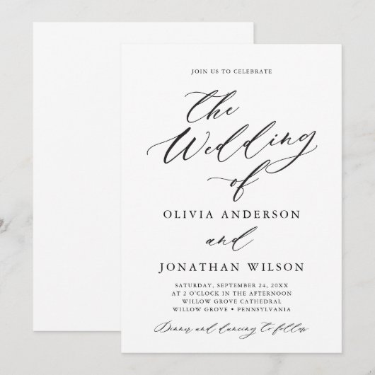 Black Elegant Script Typography Front Only Invitat Kaart (Voorkant / Achterkant)
