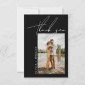 Black Elegant Script Typography Photo Wedding Bedankkaart (Voorkant)