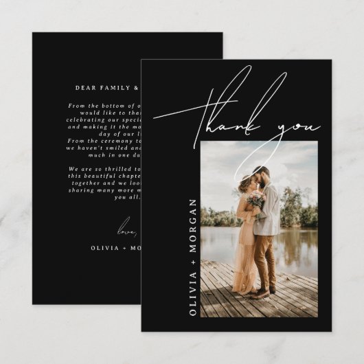 Black Elegant Script Typography Photo Wedding Bedankkaart (Voorkant / Achterkant)