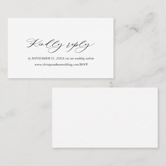 Black Elegant Script Typography RSVP Visitekaartje (Voorkant / Achterkant)