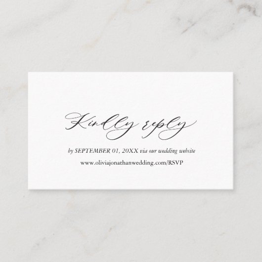 Black Elegant Script Typography RSVP Visitekaartje (Voorkant)