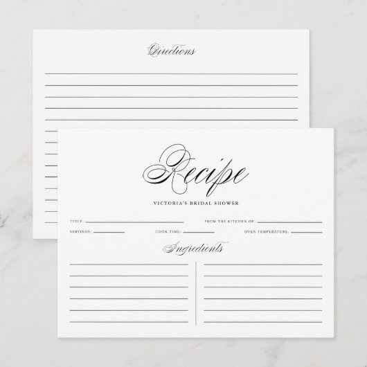 Black Elegant Script Vrijgezellenfeest Recipe Kaar Briefkaart (Voorkant / Achterkant)