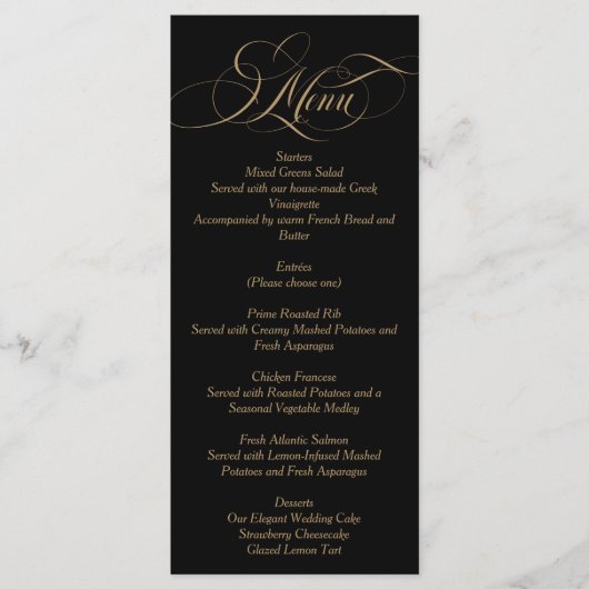 Black Elegant Script Wedding Menu (Voorkant)