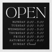 Black Elegant Serif Retail Open Sign Store Uren Raamsticker (Vel)