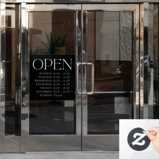 Black Elegant Serif Retail Open Sign Store Uren Raamsticker (Kantoordeur)