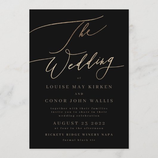 Black Elegant Simple Gold | Rsvp op rugbruiloft Kaart (Voorkant)