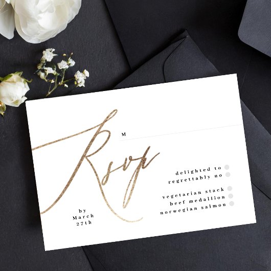 Black Elegant Simple Gold Wedding RSVP-Kaart RSVP Kaartje