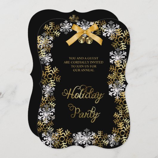 Black Elegant Snowflake Corporate Party Invite Kaart (Voorkant / Achterkant)