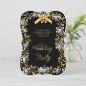 Black Elegant Snowflake Corporate Party Invite Kaart (Staand voorkant)