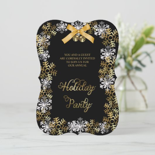 Black Elegant Snowflake Corporate Party Invite Kaart (Staand voorkant)
